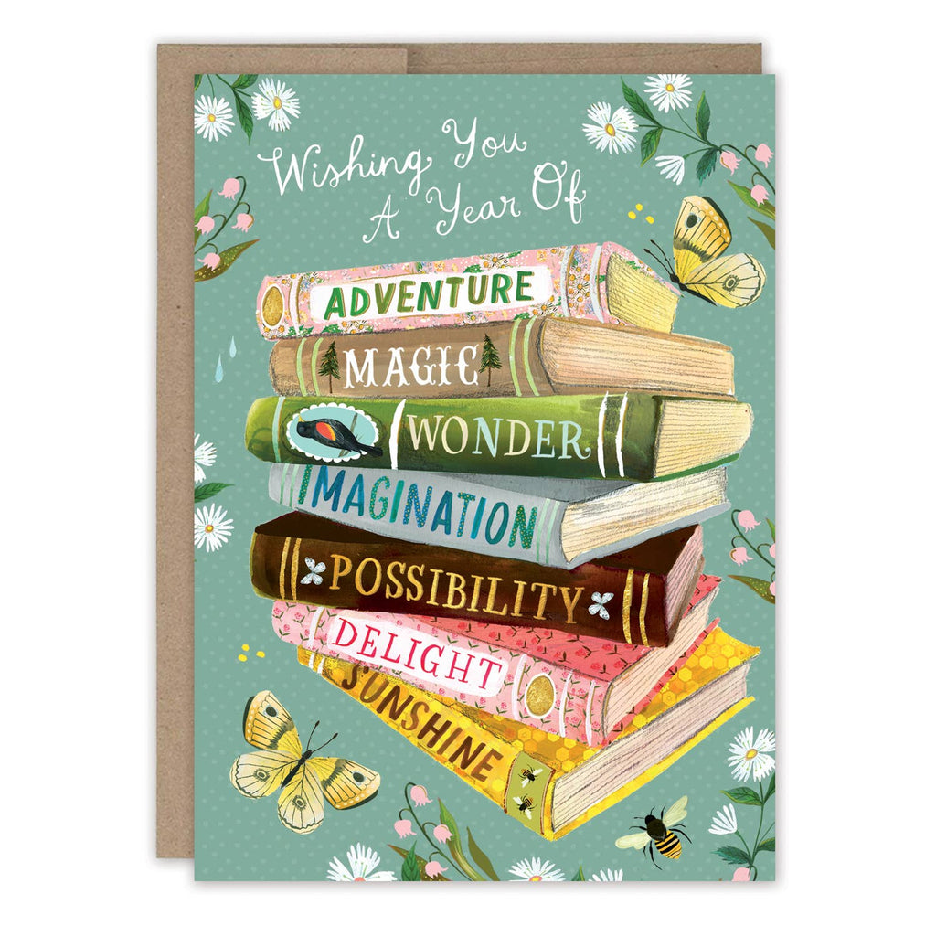 A Year of Wishes Book Stack Birthday Card